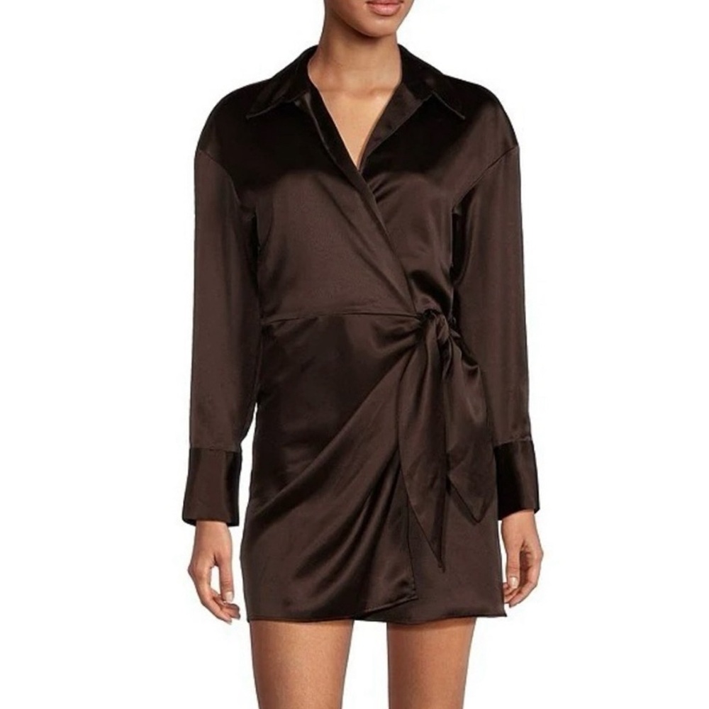 NWT Gianni bini Elegant Brown Satin Wrap Dress